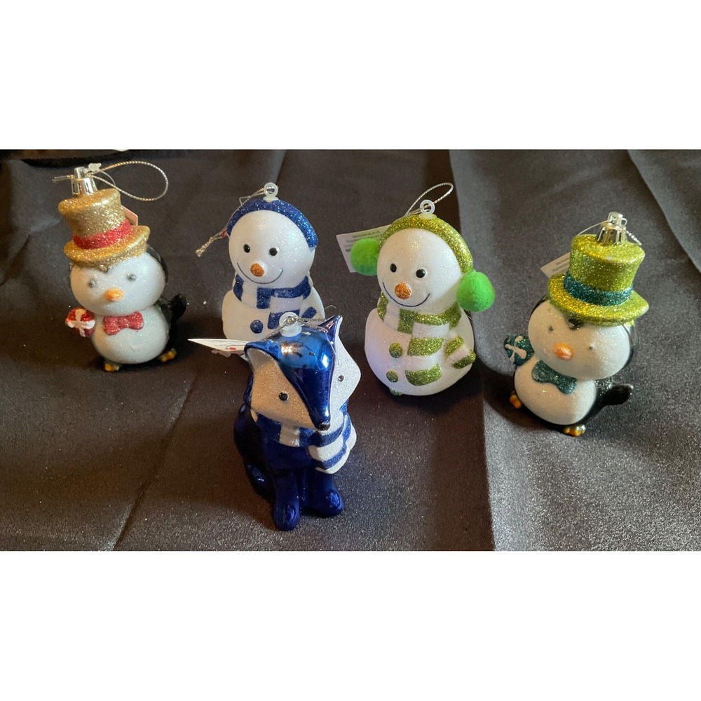 Lot 5 Snowmen & Fox Ornaments Holiday Time